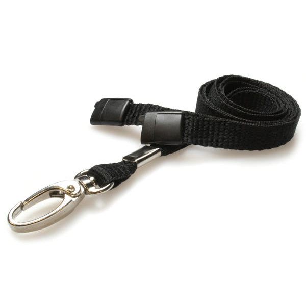 Billede af Sort Lanyard / Halssnor / Keyhanger / Nøglesnor / Halsrem 10 mm med metal karabinhage. 100% polyester. Breakaway / break-away. 60270561